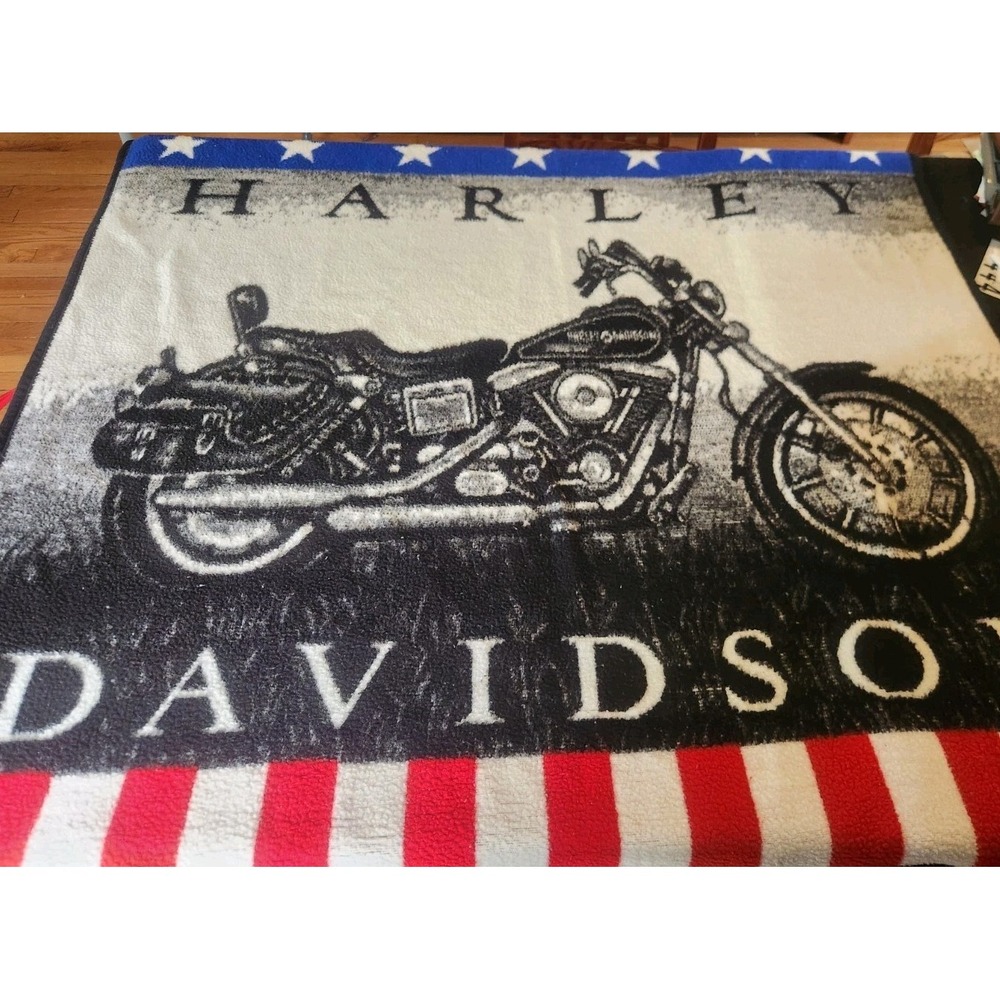 Biederlack‎ Harley Davidson Throw Blanket 60" x 50"Long Bike American Flag USA